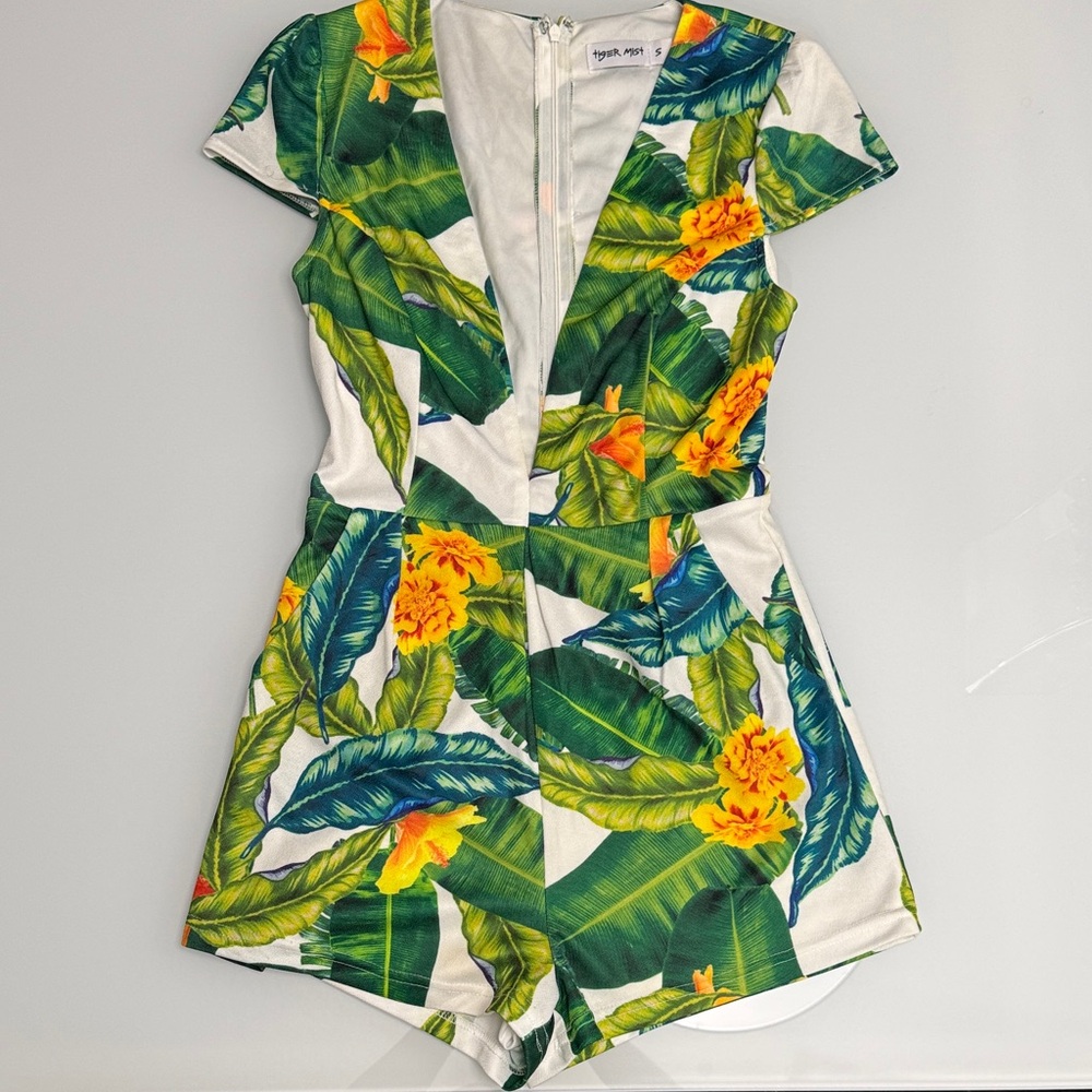 Tropical Leaf Print Women's Romper